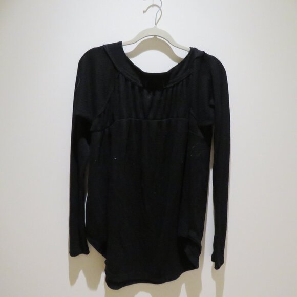 FREE PEOPLE WE THE FREE Must Have Henley Top in Black Waffle Boho Casual Comfy - Picture 8 of 12
